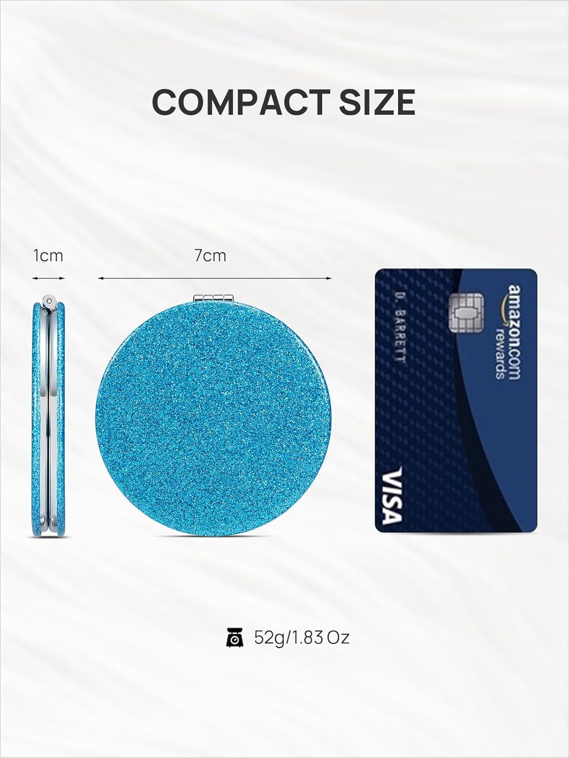 Compact Mirror with 1X/10X Magnification, round with PU Leather, Ultra-Portable for Purses and Travel (Glitter Blue)